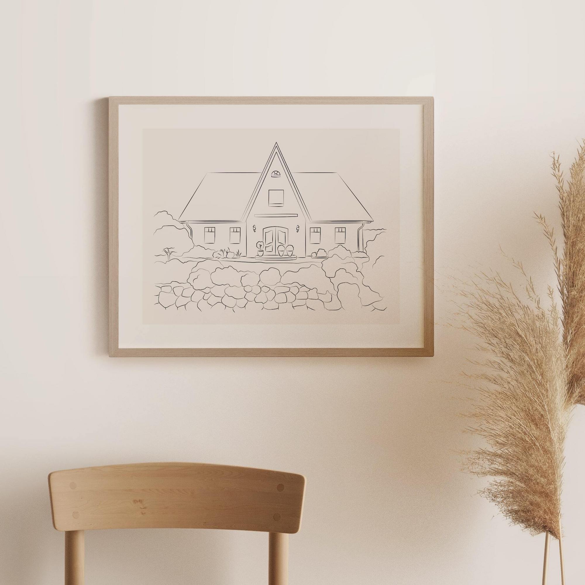 Zeichnung Haus mit spitzem Dach in Line Art