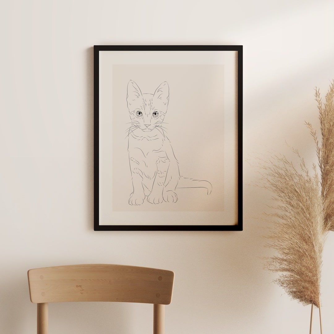 Zeichnung einer Katze mit großen Ohren in Line Art
