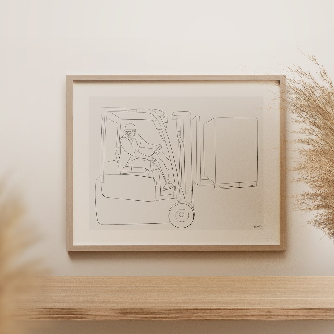 Line Art Zeichnung eines Gabelstablerfahrers